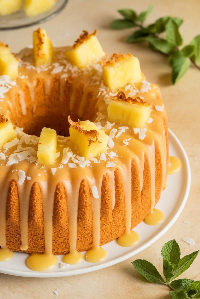 Pineapple Angel Food Cake with Pineapple Glaze