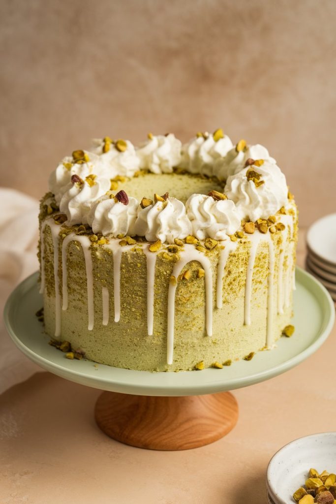 Pistachio Angel Food Cake with Pistachio Paste