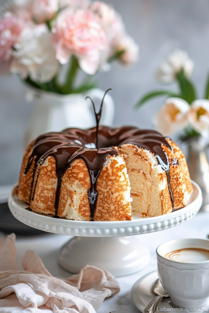 Coffee Angel Food Cake with Coffee Glaze