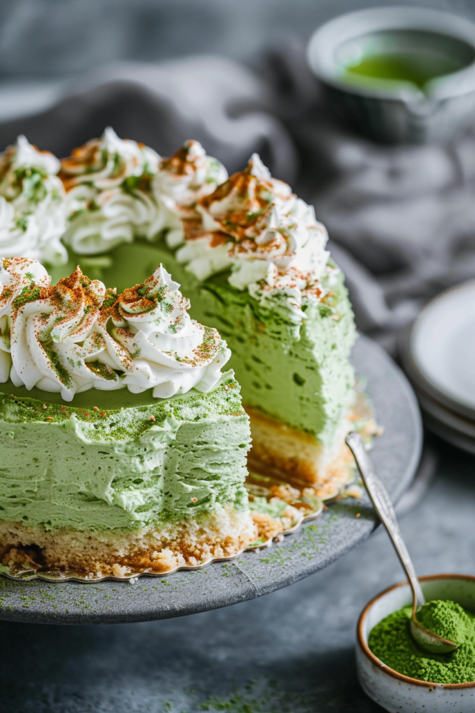 Matcha Angel Food Cake with Matcha Whipped Cream