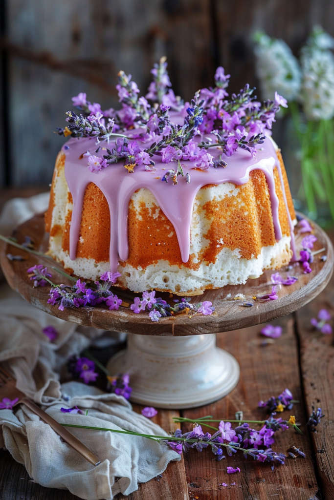 Lavender Angel Food Cake with Honey Lavender Glaze