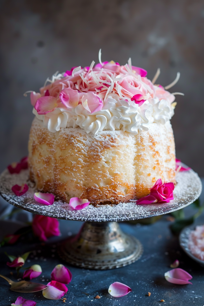 Rose Angel Food Cake with Rosewater Whipped Cream