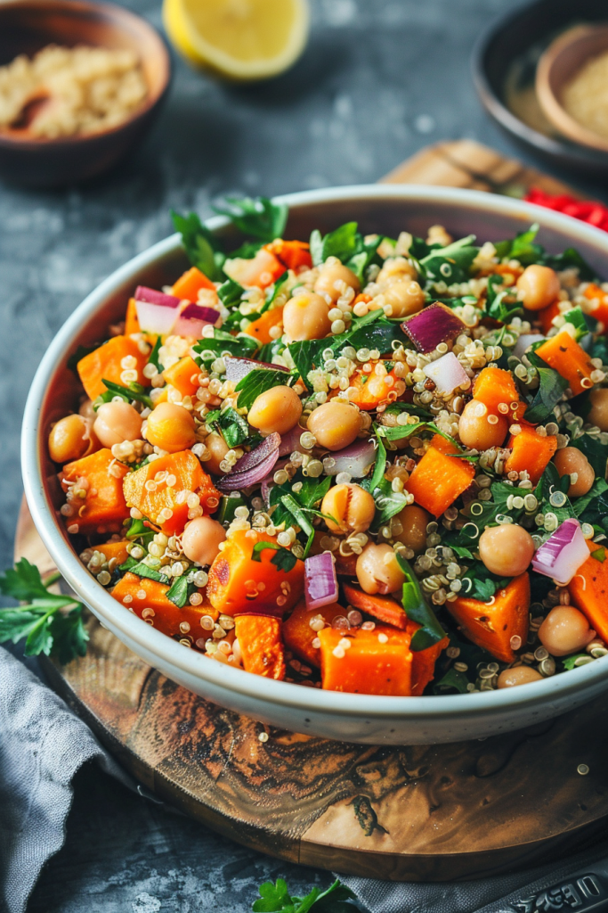 Quinoa Salad with Roasted Sweet Potatoes and Chickpeas
