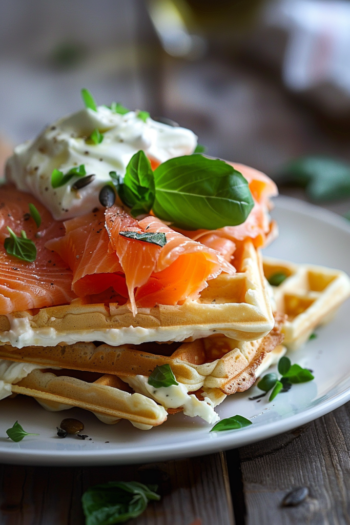 Almond Flour Waffles with Cream Cheese and Smoked Salmon