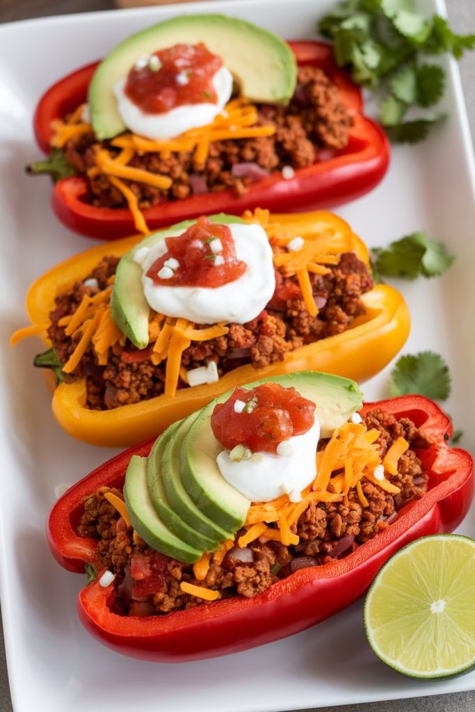 Bell Pepper Tacos with Spicy Ground Beef