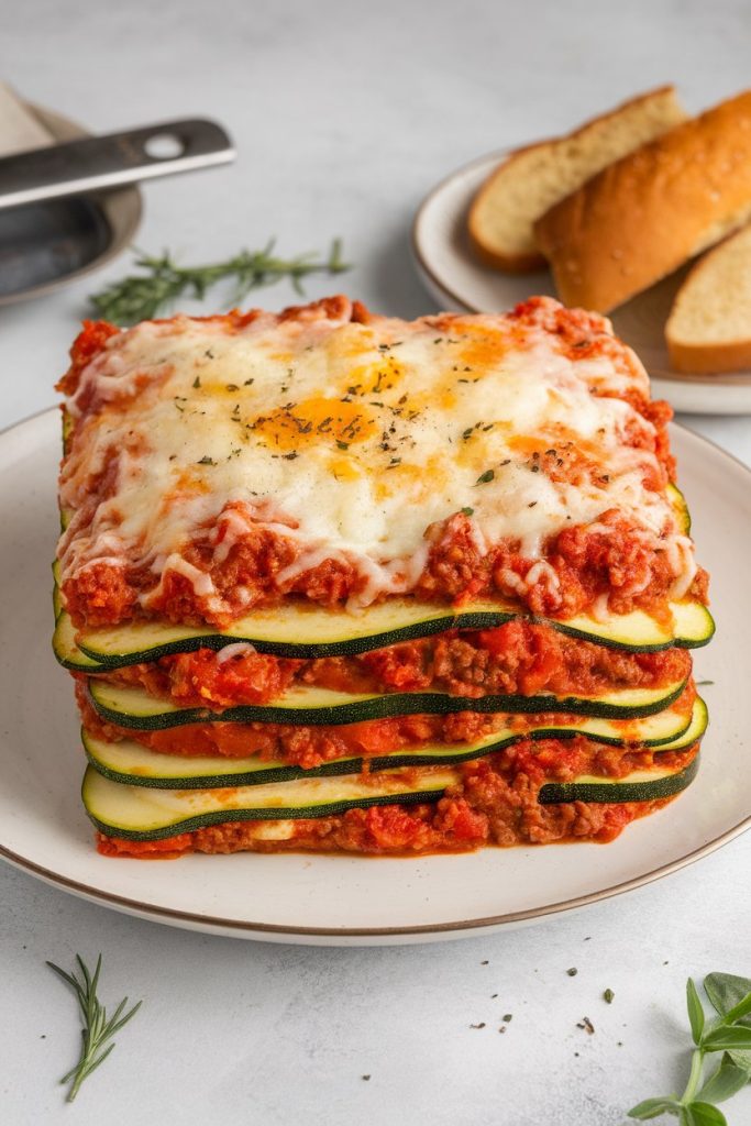 Zucchini Lasagna with Meat Sauce and Ricotta Cheese