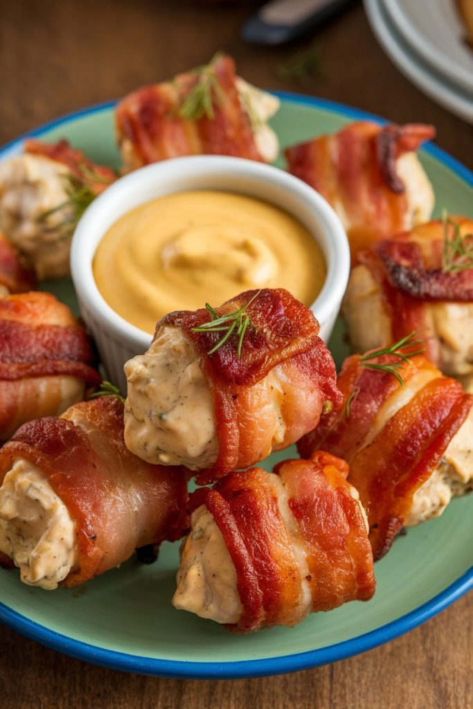 Bacon-Wrapped Chicken Bites with Creamy Mustard Sauce