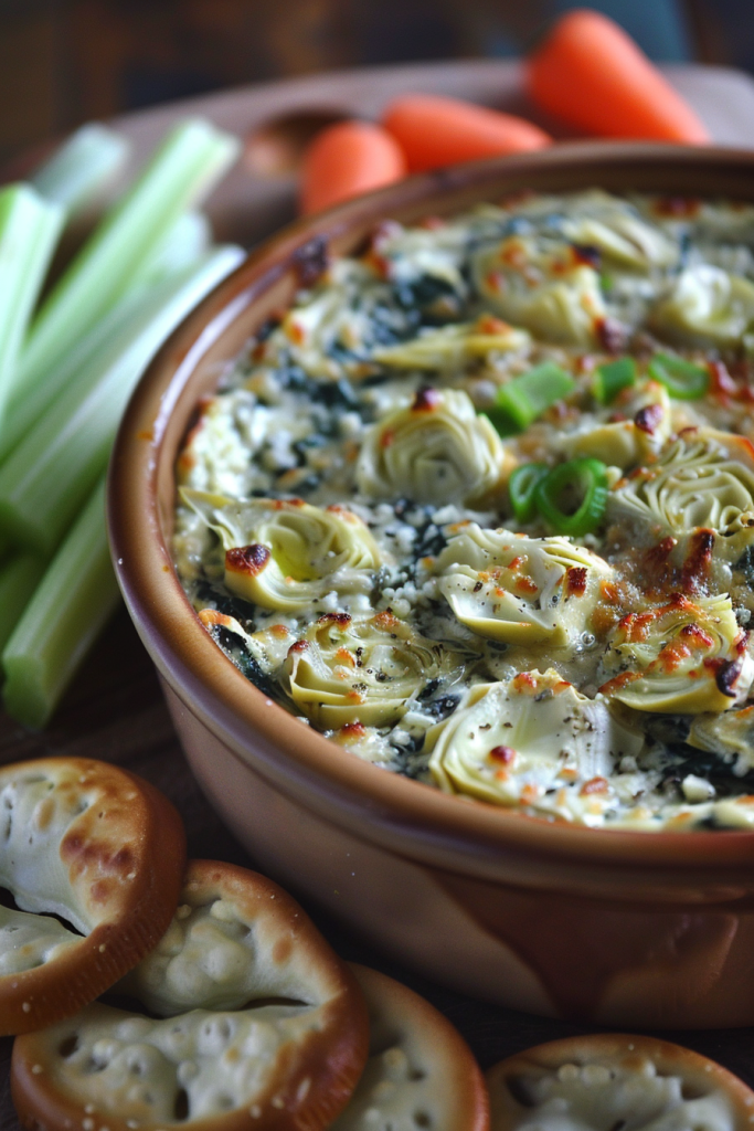 Spinach and Artichoke Dip with Celery Sticks