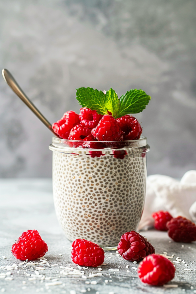 Chia Seed Pudding with Berries and Coconut Flakes