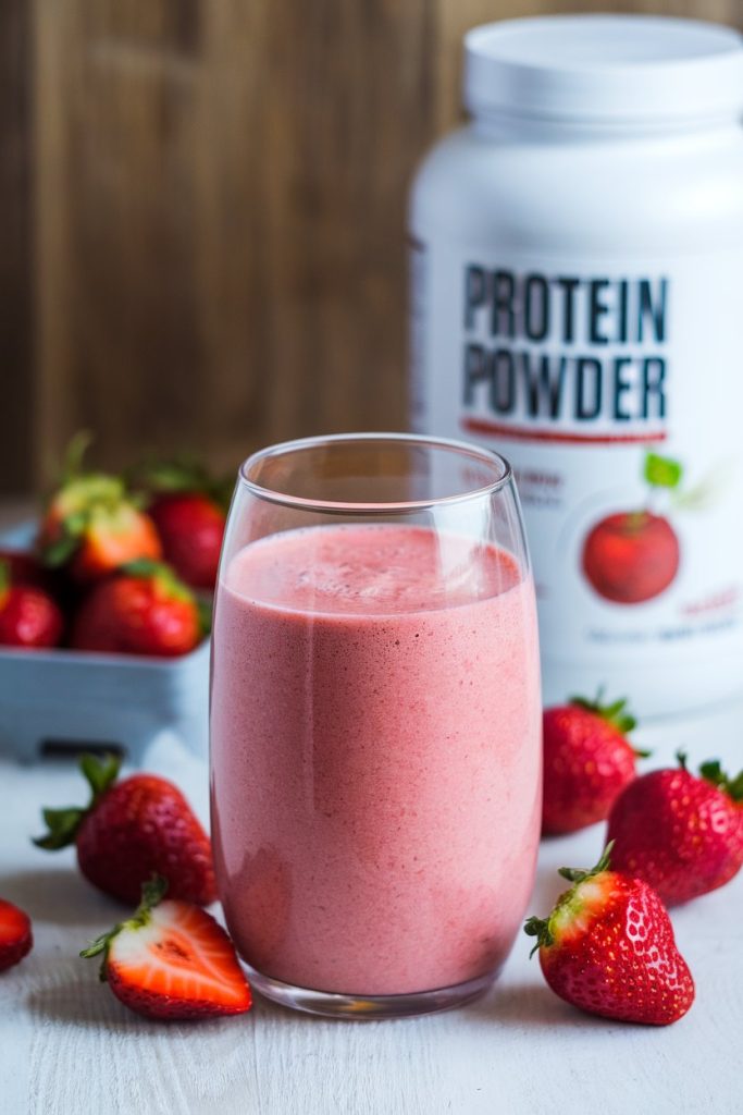 Strawberry Smoothie with Almond Milk and Protein Powder