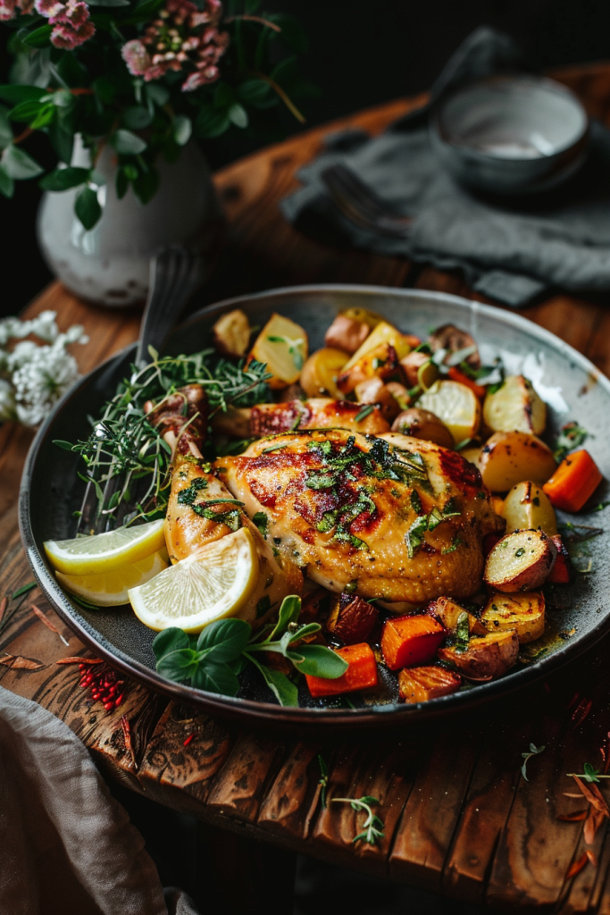 Lemon Herb Roasted Chicken with Roasted Root Vegetables