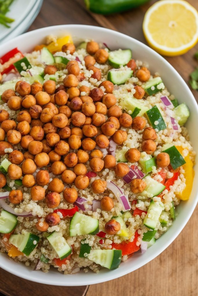 Quinoa Salad with Roasted Chickpeas and Lemon Vinaigrette