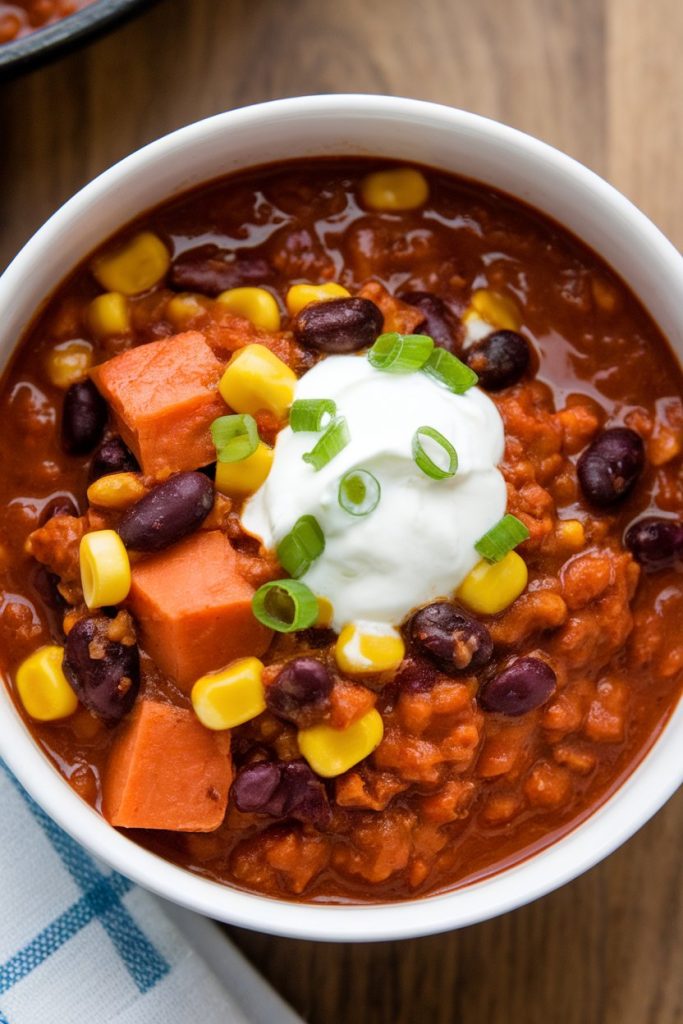 Vegetarian Chili with Sweet Potatoes and Corn