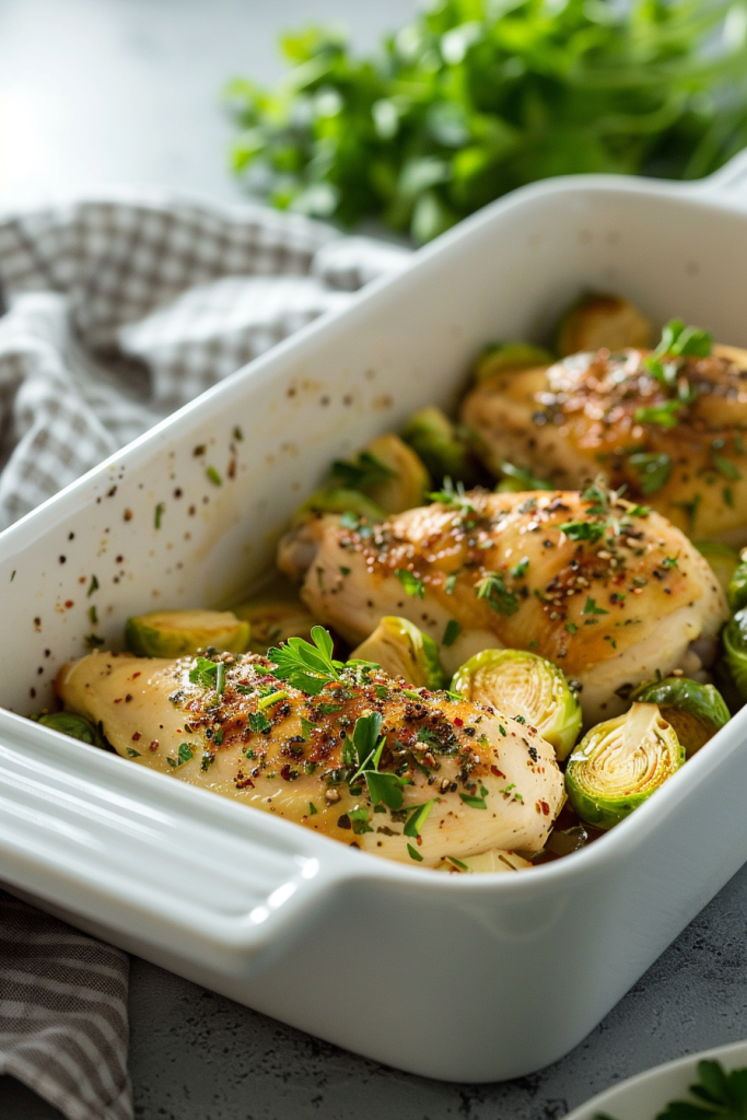 Baked Chicken with Roasted Brussels Sprouts