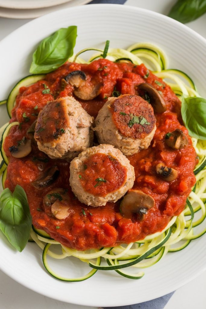 Turkey Meatballs with Zucchini Noodles and Marinara Sauce
