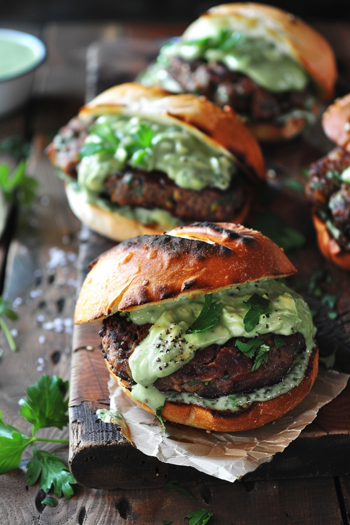 Black Bean Burgers with Avocado Crema