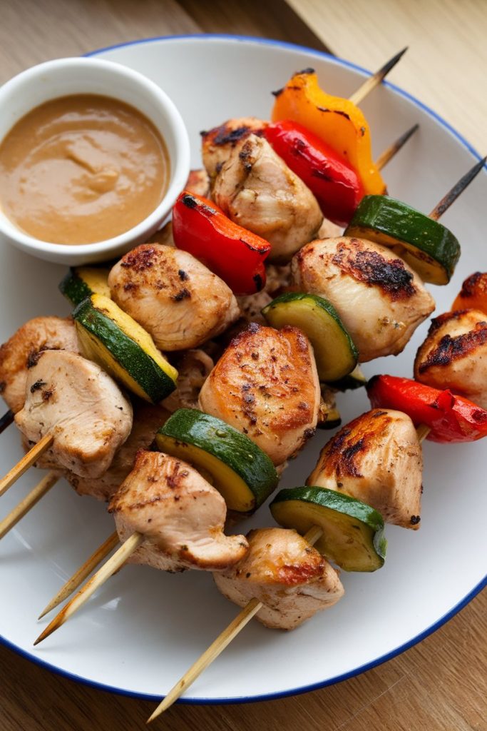 Chicken and Vegetable Skewers with Peanut Sauce