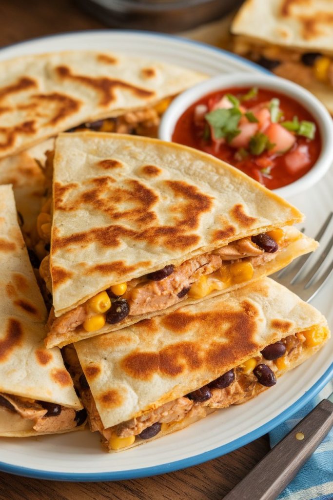 Chicken Quesadillas with Black Beans and Corn
