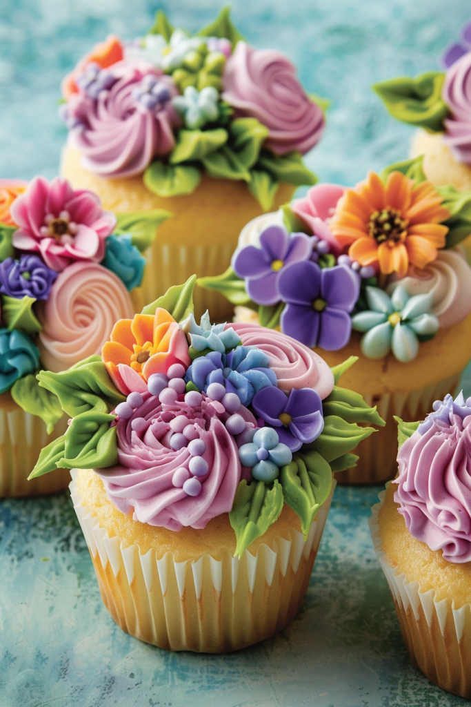 Vanilla Cupcakes with Floral Decor