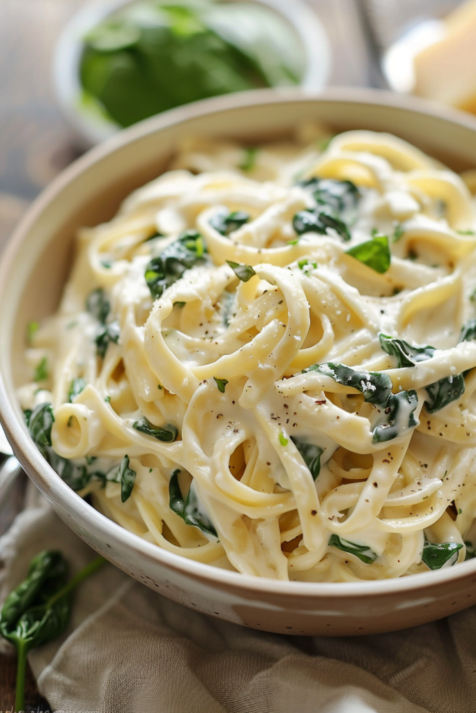 Fettuccine Alfredo with Spinach