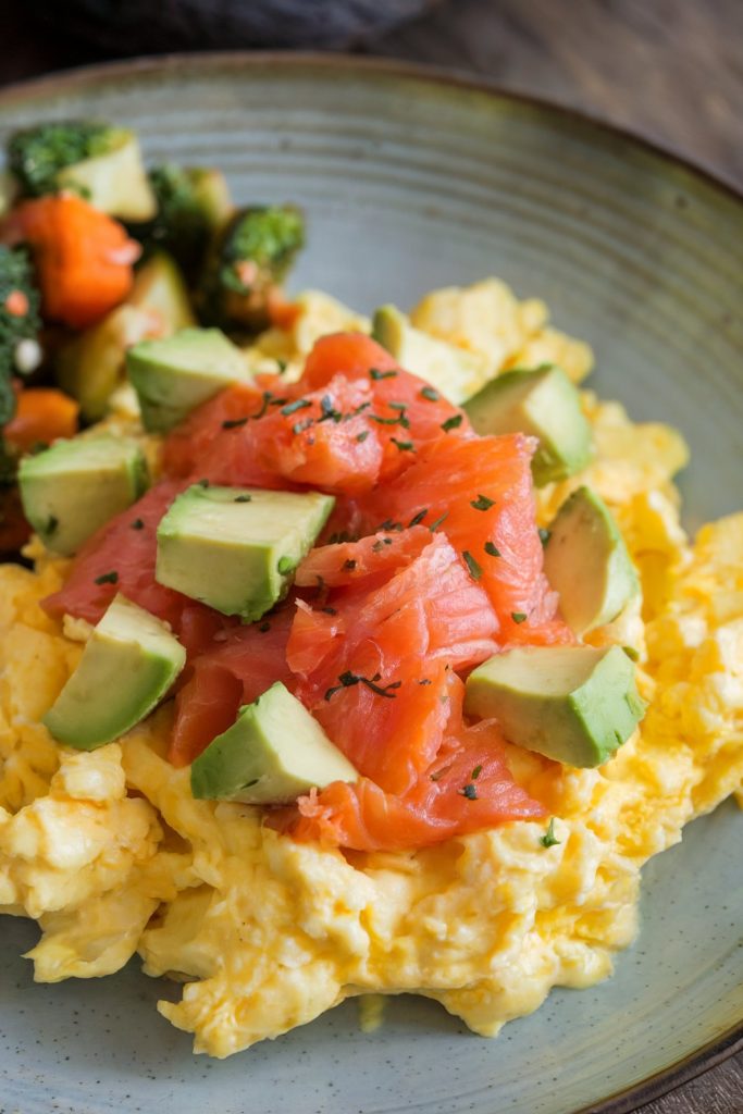  Scrambled Eggs With Smoked Salmon and Avocado