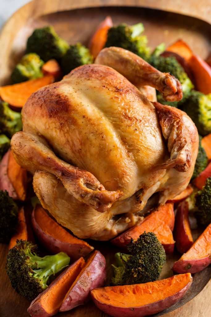 Roasted Chicken With Sweet Potatoes and Broccoli