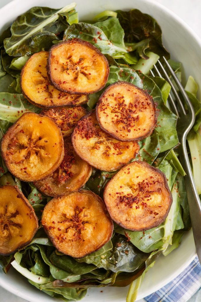 Collard Greens Salad With Fried Plantain and Sumac