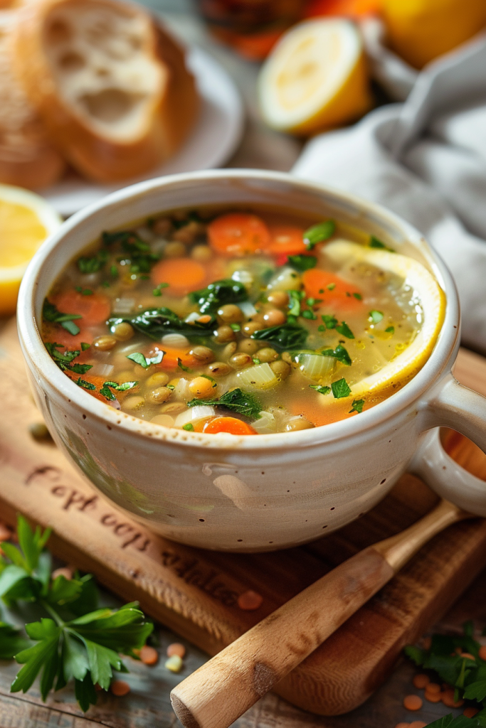 Lentil Soup with Spinach and Lemon