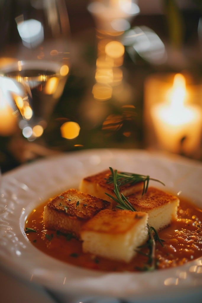 Creamy Tomato Soup with Grilled Cheese Croutons