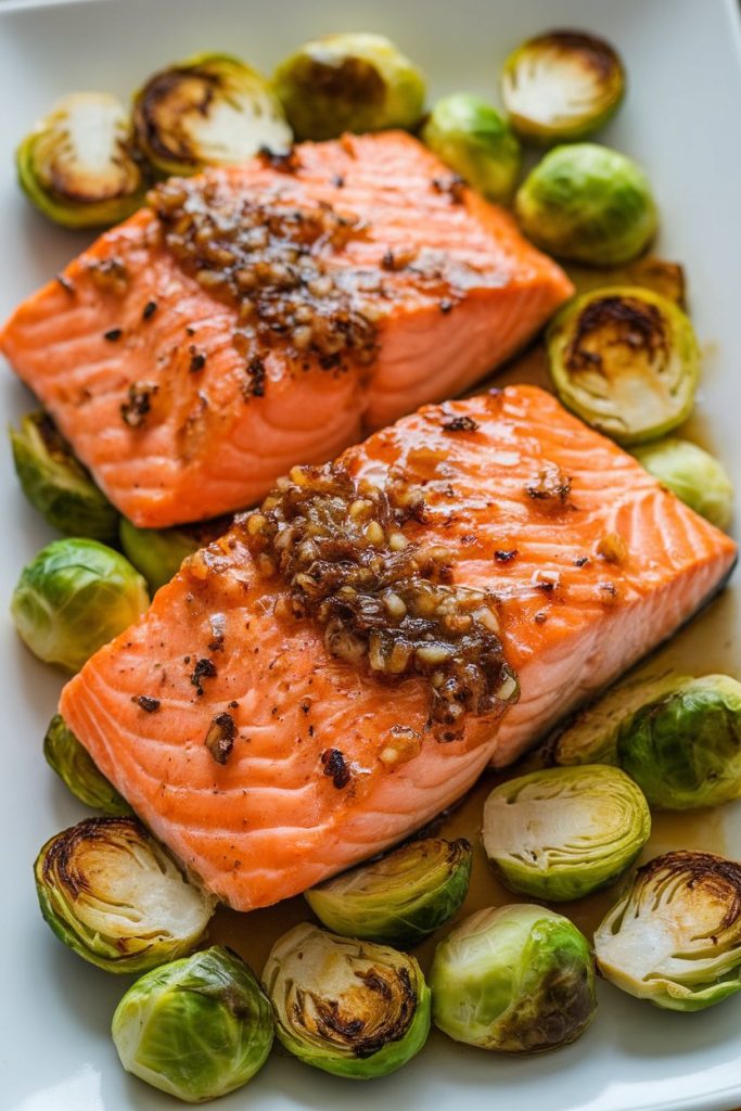 Honey Garlic Glazed Salmon with Roasted Brussels Sprouts