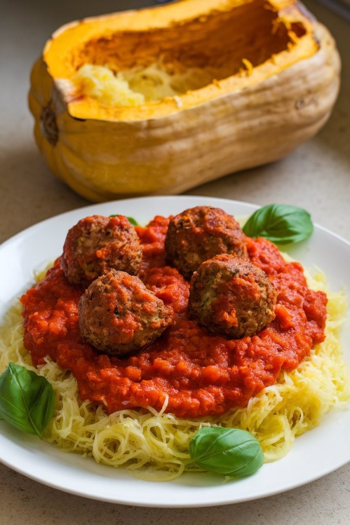Spaghetti Squash with Marinara Sauce and Meatballs