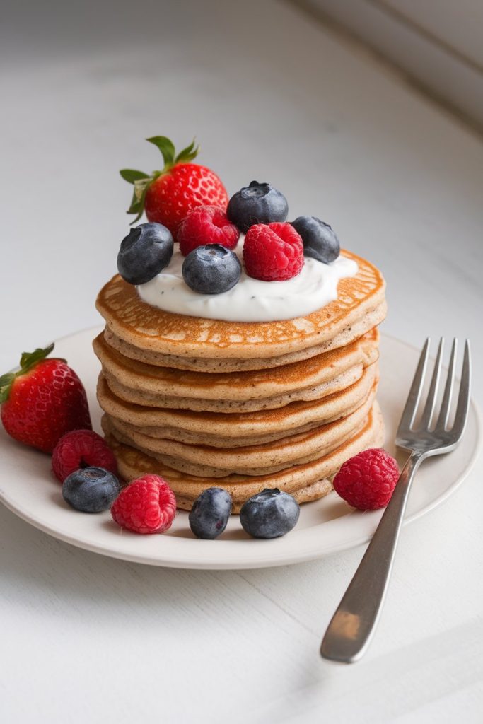 Whole Wheat Pancakes with Berries and Yogurt