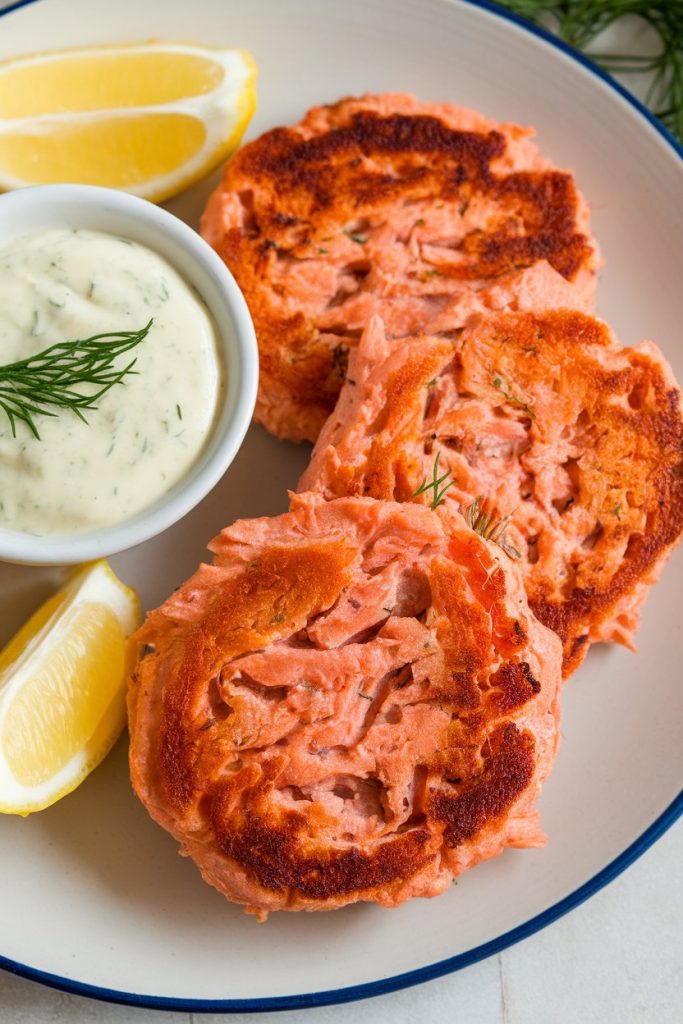 Salmon Patties with Lemon Dill Sauce
