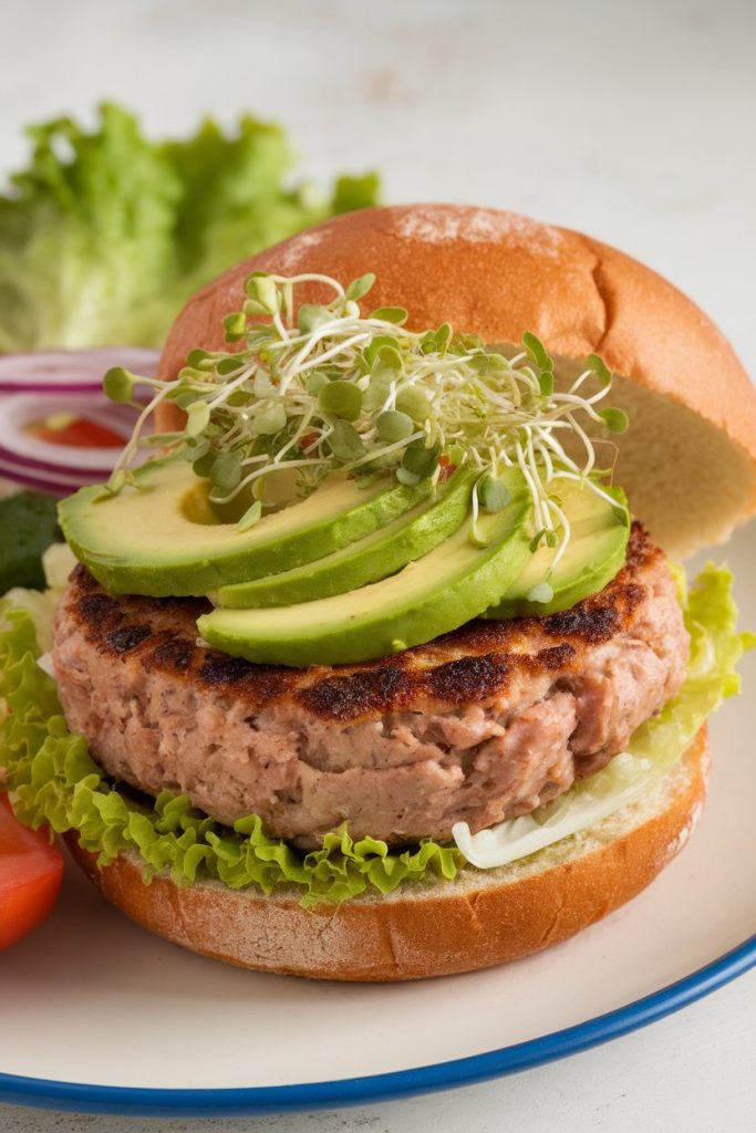 Turkey Burgers with Avocado and Sprouts