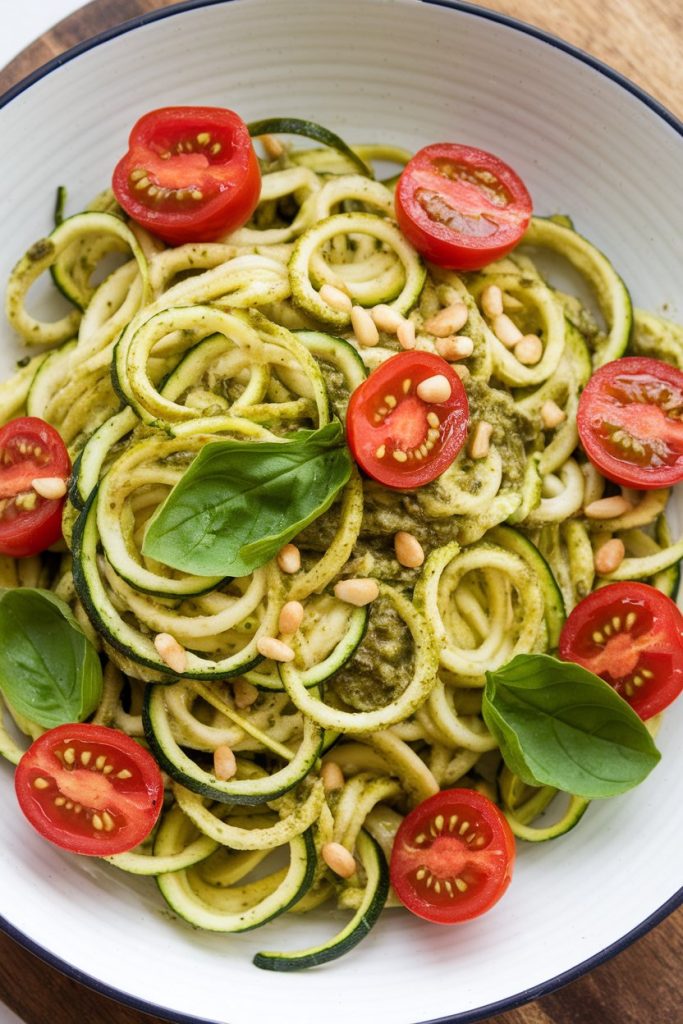 Zucchini Noodles with Pesto and Cherry Tomatoes