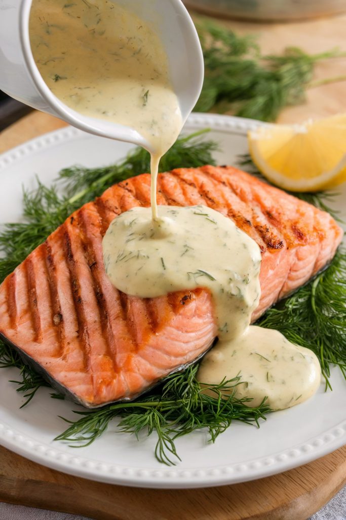 Grilled Salmon with Lemon Dill Sauce