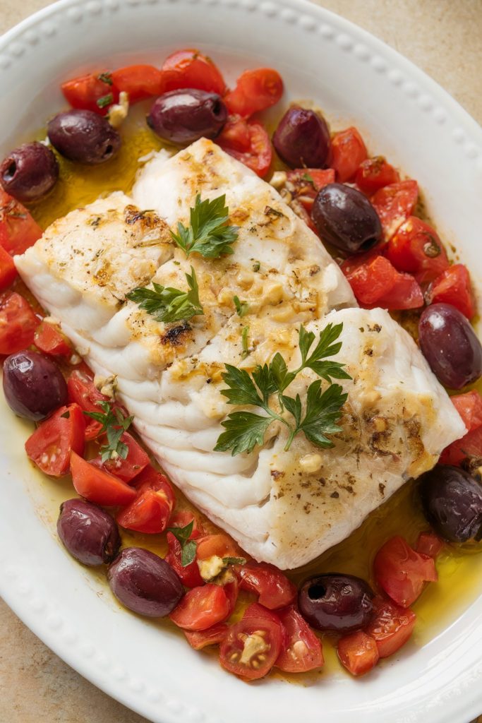 Baked Cod with Tomatoes and Olives