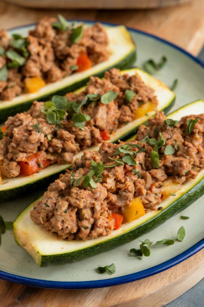Zucchini Boats with Ground Turkey and Vegetables