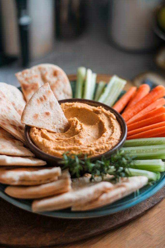 Hummus with Pita Bread and Vegetables