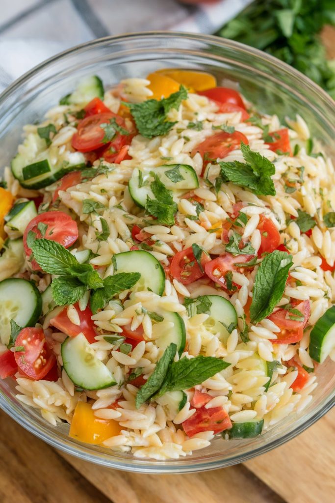 Orzo Pasta Salad with Vegetables and Herbs
