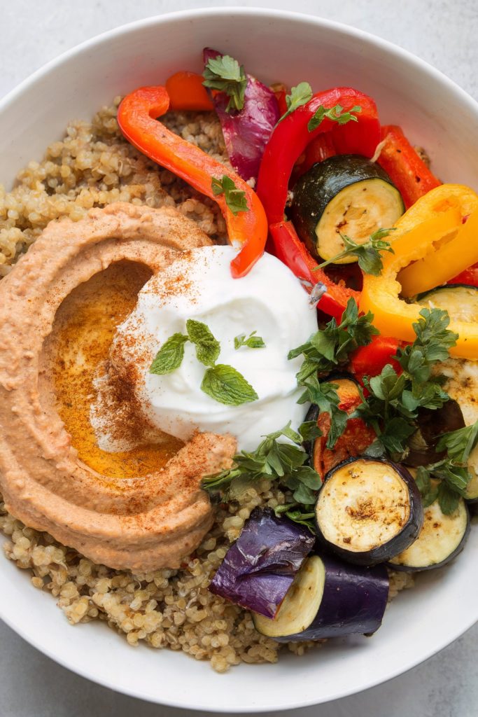 Mediterranean Quinoa Bowls with Hummus and Roasted Vegetables