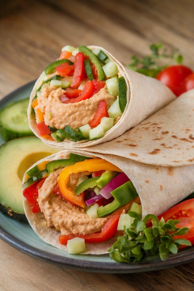 Hummus and Veggie Wraps with Avocado