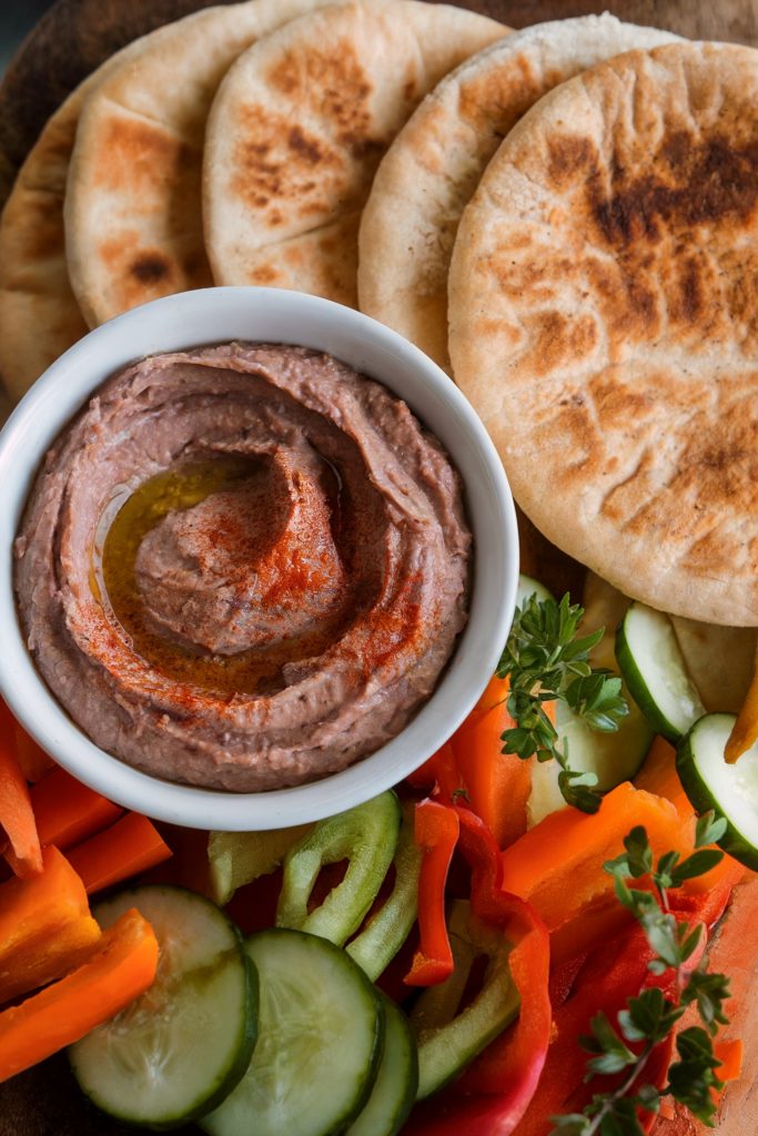 Baba Ghanoush with Pita Bread and Vegetables