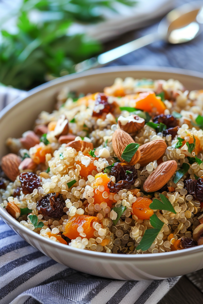 Quinoa Breakfast Bowl with Nuts and Dried Fruits