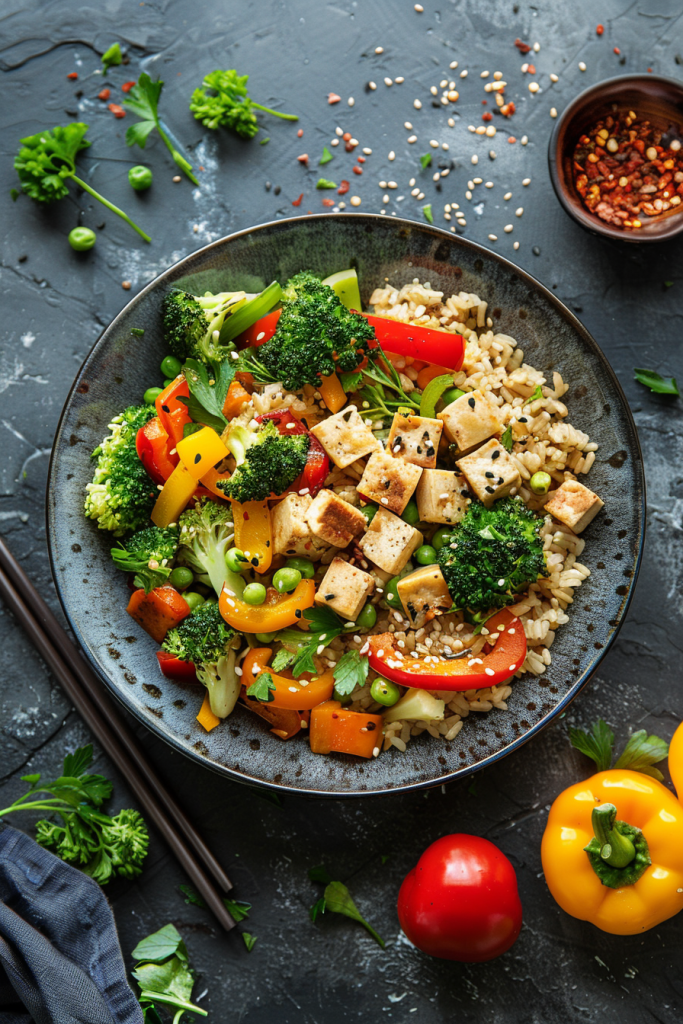 Brown Rice Stir-Fry with Tofu and Vegetables