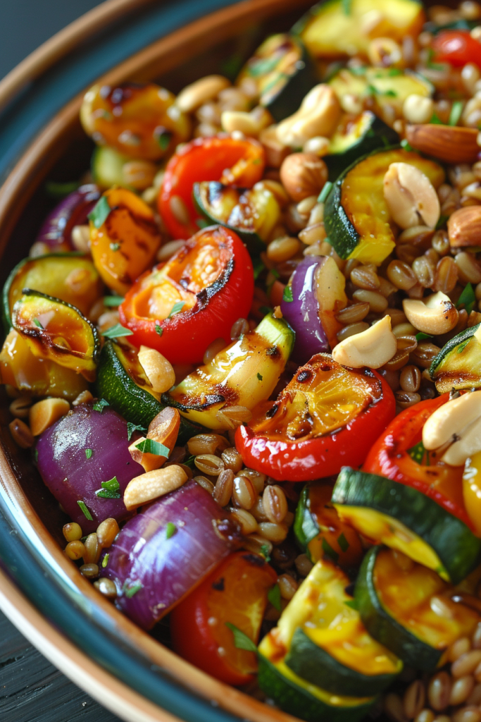 Farro Salad with Roasted Vegetables and Nuts
