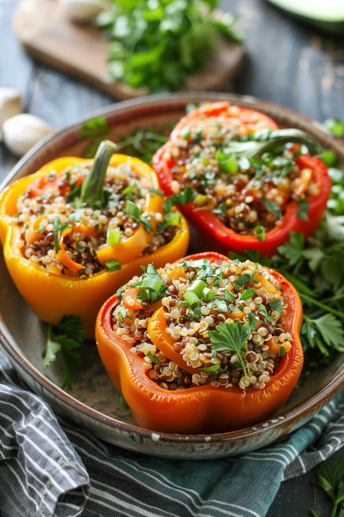Stuffed Bell Peppers with Lentils and Quinoa