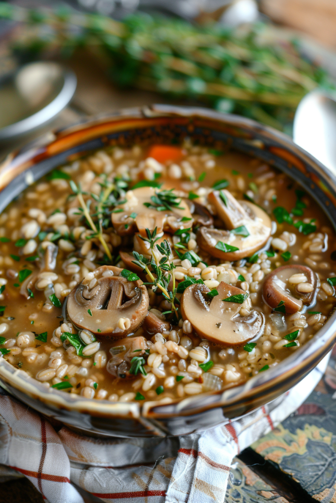 Barley and Mushroom Soup with Herbs