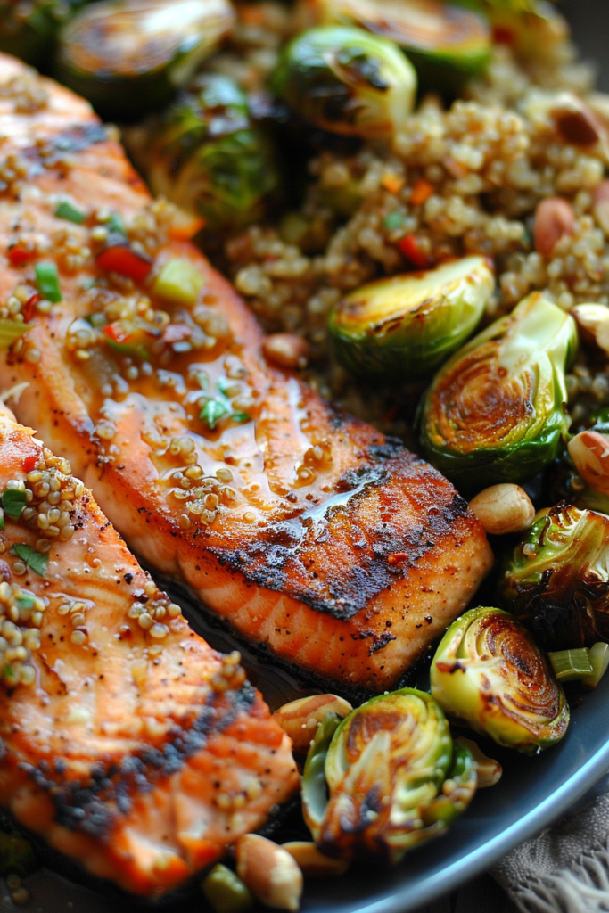 Grilled Salmon with Quinoa and Roasted Brussels Sprouts