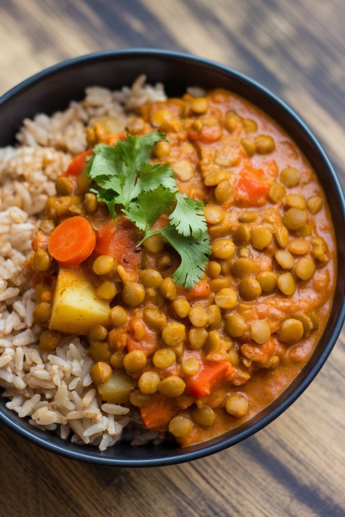 Vegetable Lentil Curry with Brown Rice